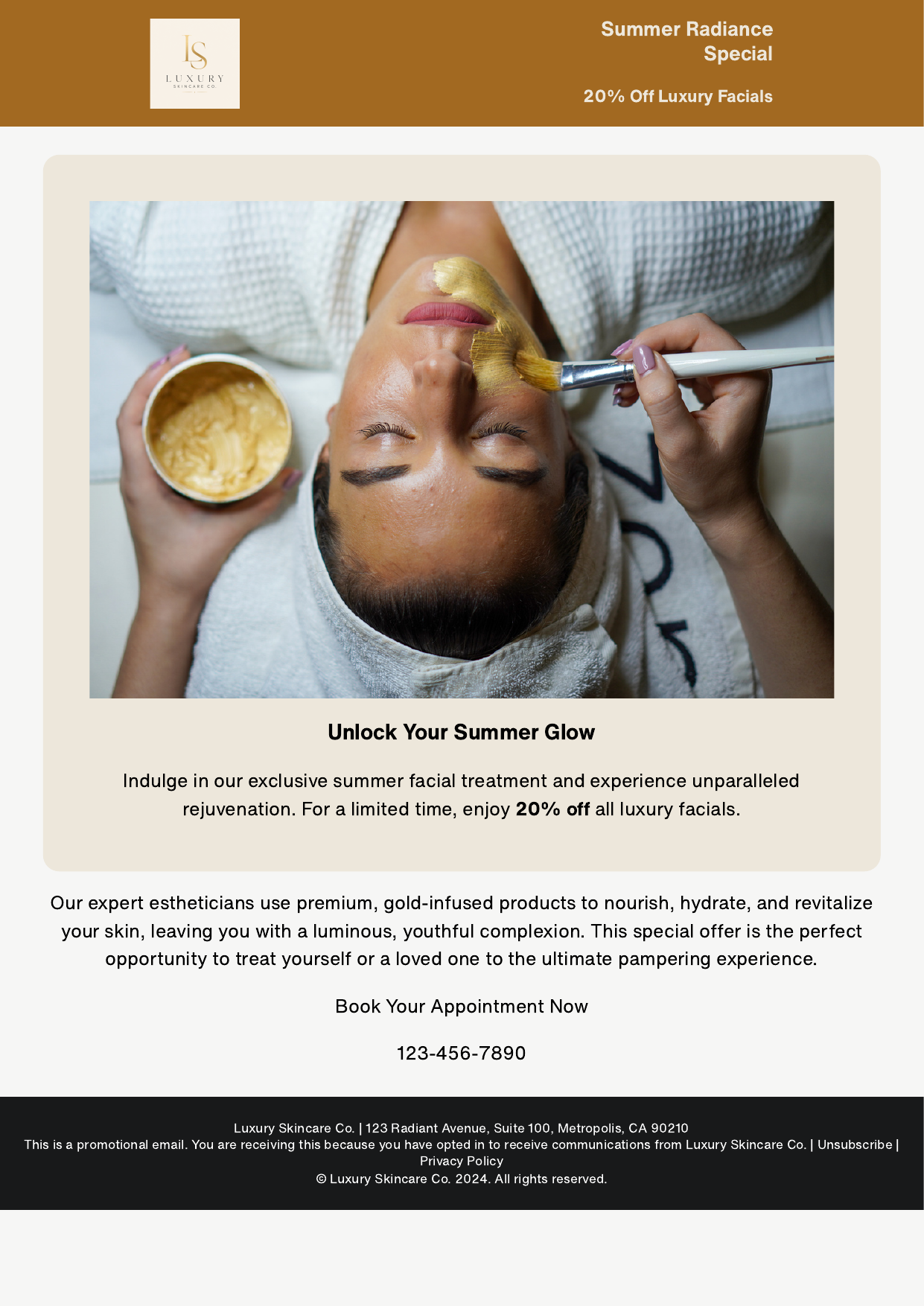 Summer Glow Facial promotional email design